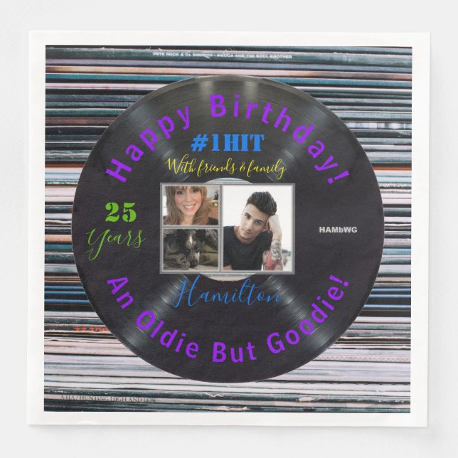 Music Album Theme Birthday Papper Napkins HAMbyWG Pappersservett (Framsida)