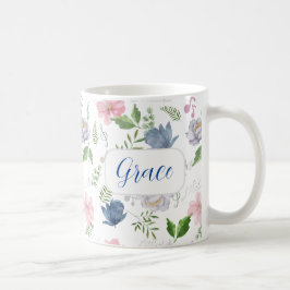 Music Älskare Blue Rosa Elegant Blommigt Watercolo Kaffemugg