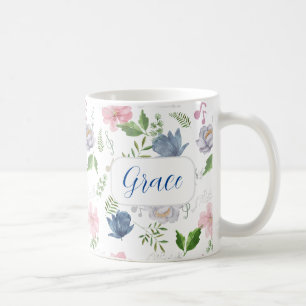 Music Älskare Blue Rosa Elegant Blommigt Watercolo Kaffemugg