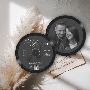 Music Älskare Bröllop spara datum Vintage Black QR Datumet