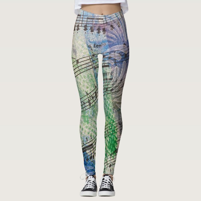 Music-Älskare Colorful Abstrakt Artsy Stil Leggings (Framsida)