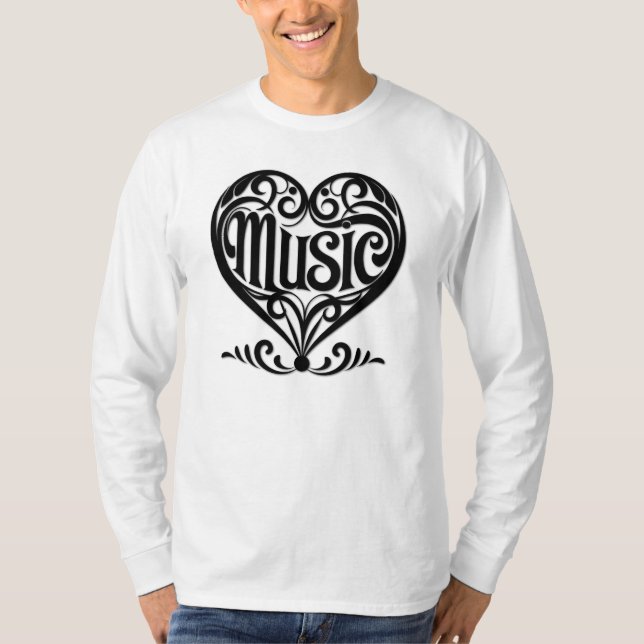 Music Älskare Elegant Scrolled Heart för musiker T Shirt (Framsida)