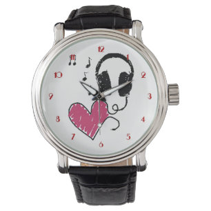 Music Älskare Heart-hörlurarna Wrist Watch Armbandsur