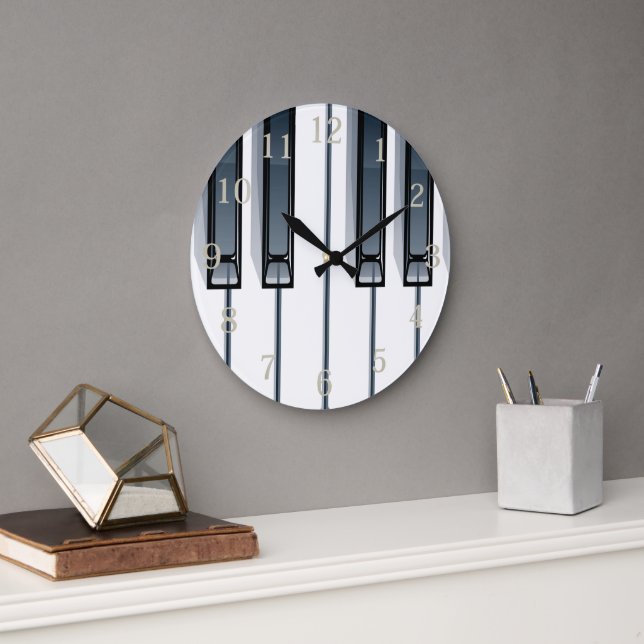 Music Älskare Piano Nycklar Round Wall Clock Stor Klocka (Kontor)