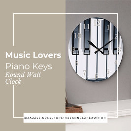 Music Älskare Piano Nycklar Round Wall Clock Stor Klocka