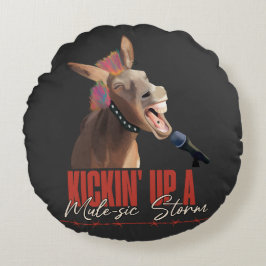 Music Älskare Punny Rockstar Donkey Rund Kudde