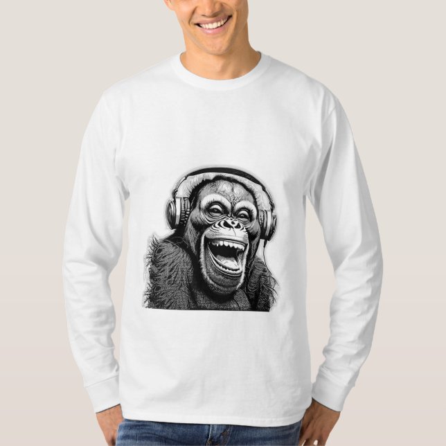 Music Ape Långärmad Sweatshirt T Shirt (Framsida)