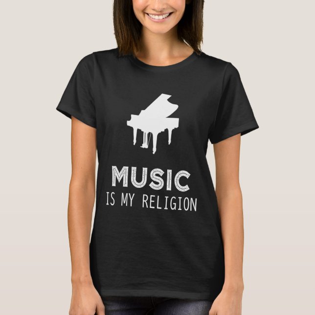 Music är min religion Piano Hoodie Långärmad Swea T Shirt (Framsida)