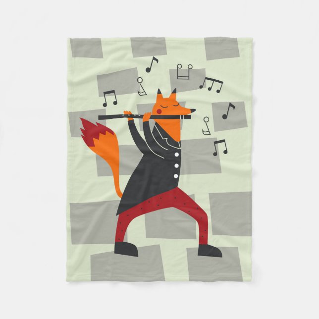 Music Art A Fox och Flute Fleecefilt (Framsidan)