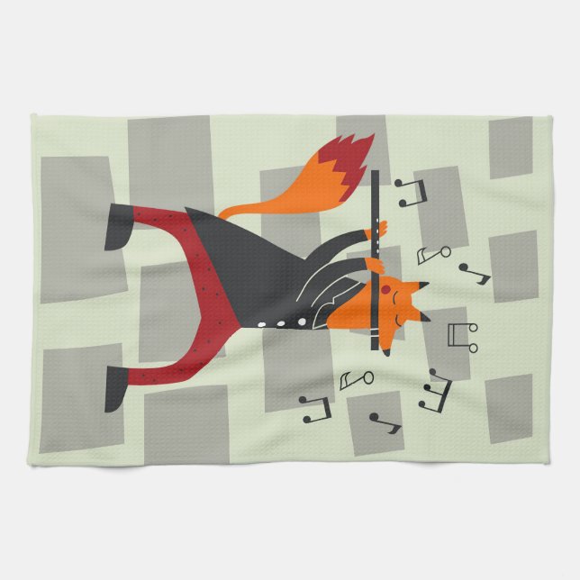 Music Art A Fox och Flute Kökshandduk (Horisontell)