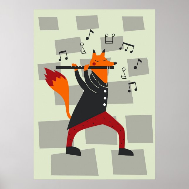 Music Art A Fox och Flute Poster (Framsidan)