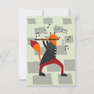 Music Art A Fox och Flute Tack Kort