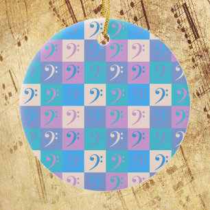 Music Bass Clef Mönster Pastel Färg Julgransprydnad Keramik