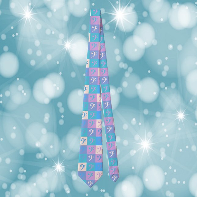 Music Bass Clef Mönster Pastel Slips (A tie with a pastel bass clef pattern.)