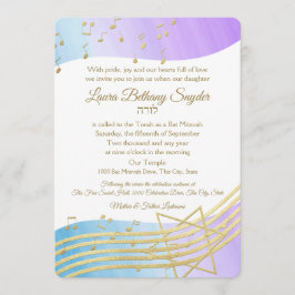 Music Bat mitzvah Watercolor och Guld Inbjudningar