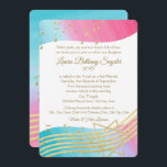 Music Bat mitzvah Watercolor och Guld Inbjudningar<br><div class="desc">Blåfärgad rosa- och turkosblå vattenfärgskonstruktion med guldfärgad musik noter och David Star,  Bat mitzvah inbjudan. Anpassa text som önskat.</div>