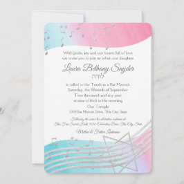 Music Bat mitzvah Watercolor och Silver Inbjudningar