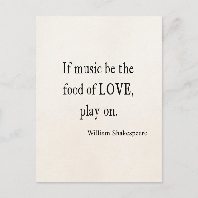 Music BE the Food of Kärlek Shakespeare Quote Cito Vykort (Framsida)