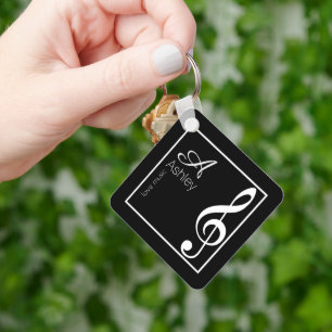 Music Black Keychain Stylishly Monogrammad Nyckelring