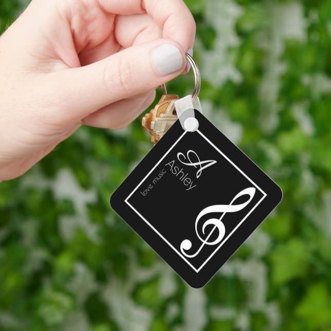 Music Black Keychain Stylishly Monogrammad Nyckelring (Hand)