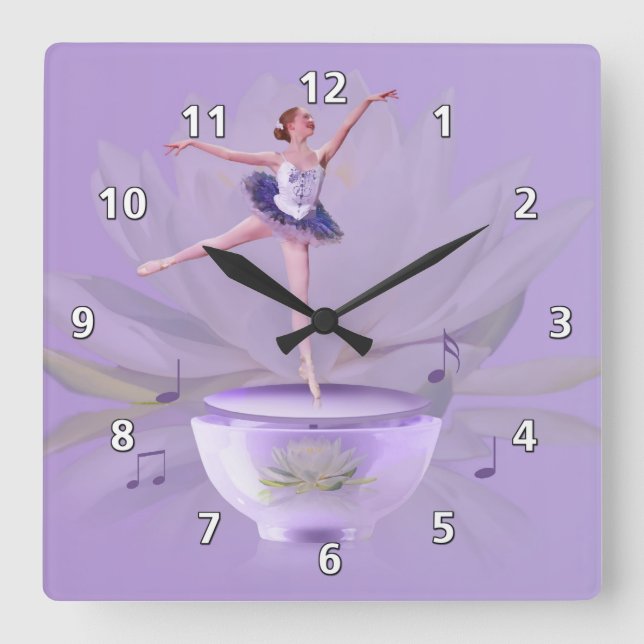 Music Box Ballerina med Vatten Lily Fyrkantig Klocka (Framsida)