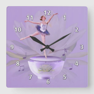 Music Box Ballerina med Vatten Lily Fyrkantig Klocka