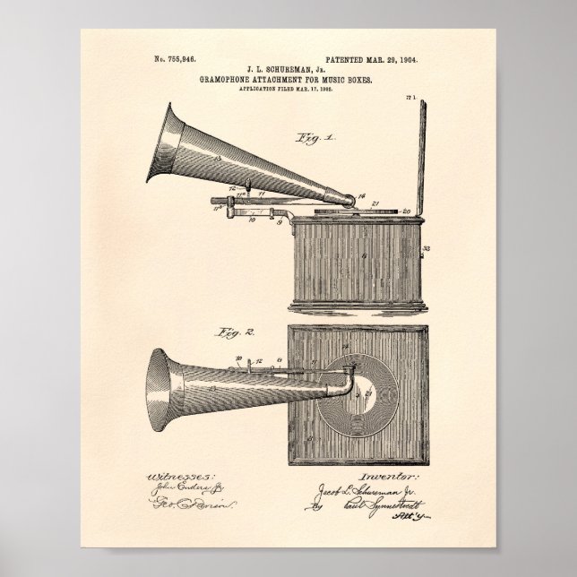 Music Boxs 1904 Patent Art Old Peper Poster (Framsidan)