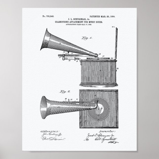 Music Boxs 1904 Patent Art White Papper Poster (Framsidan)