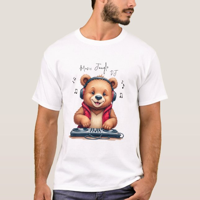 Music Boy, Lycklig Grizzly Bear DJ T-Shirt, Party T Shirt (Framsida)