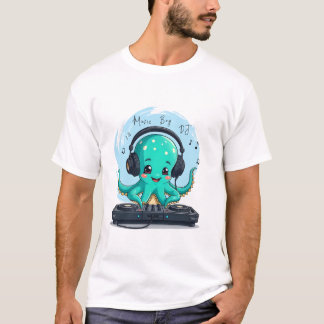 Music Boy, Lycklig Octopus DJ T-Shirt, Party T Shirt