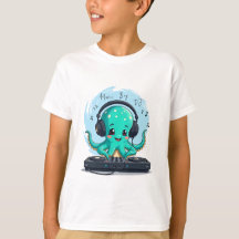 Music Boy, Lycklig Octopus DJ T-Shirt, Party