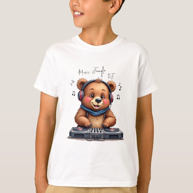 Music Boy, Smiling Grizzly Bear DJ T-Shirt, Party T Shirt (Framsida)