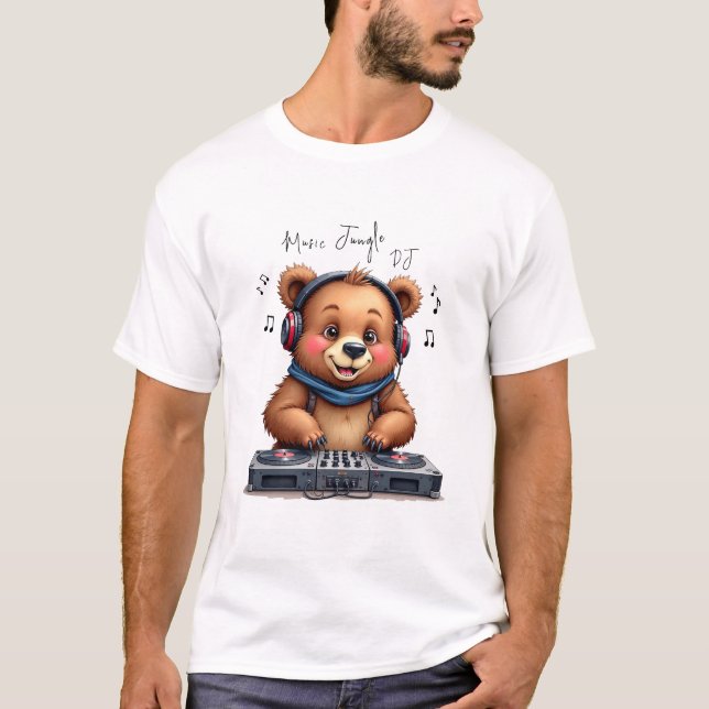 Music Boy, Smiling Grizzly Bear DJ T-Shirt, Party T Shirt (Framsida)