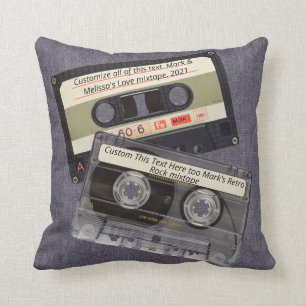 Music Cassette Mixtape Retro Mörk Denim Blue Jeans Kudde