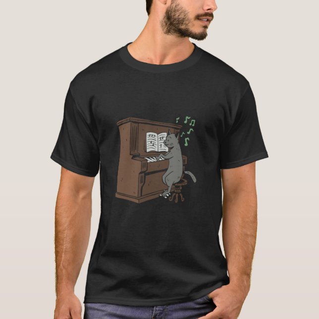 music cat pianist instrument notes t shirt (Framsida)
