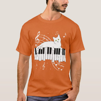 Music Cat spelar på familjen Piano Musical Musicia T Shirt