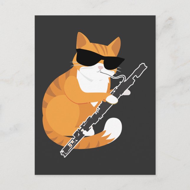 Music Cat Sunglass Bassoonist Musician BasSnart Vykort (Framsida)