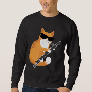 Music Cat Sunglass Bassoonist Musiker Basago Lång Ärmad Tröja