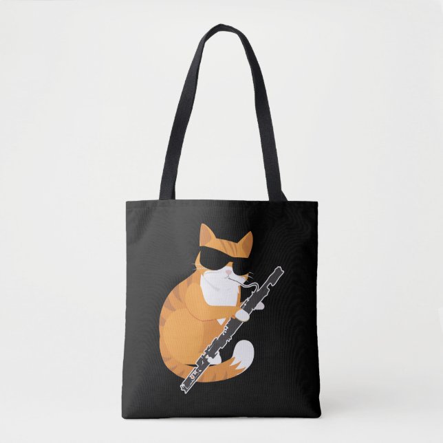 Music Cat Sunglass Bassoonist Musiker Basago Tygkasse (Framsida)