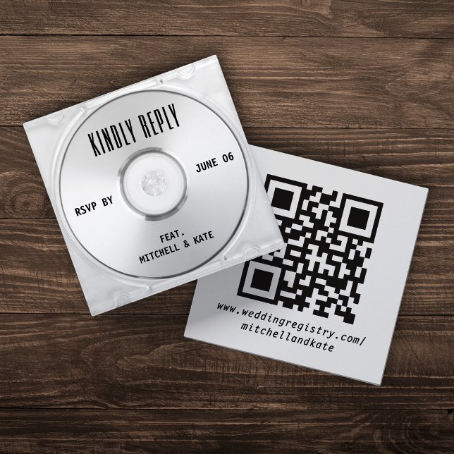 Music CD Fodral Album Cover Bröllop QR-kodens OSA Tilläggskort (Music CD Case Album Cover Wedding QR Code RSVP Enclosure Card
)