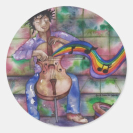 Music Cello Rainbow Watercolor Illustration Runt Klistermärke