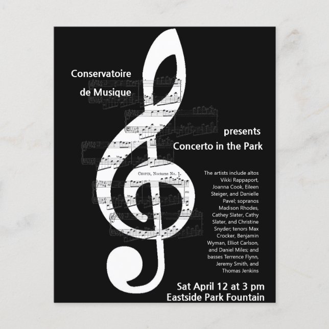 Music Choir Consert Treble Clef Promotional Poster Flygblad (Framsidan)