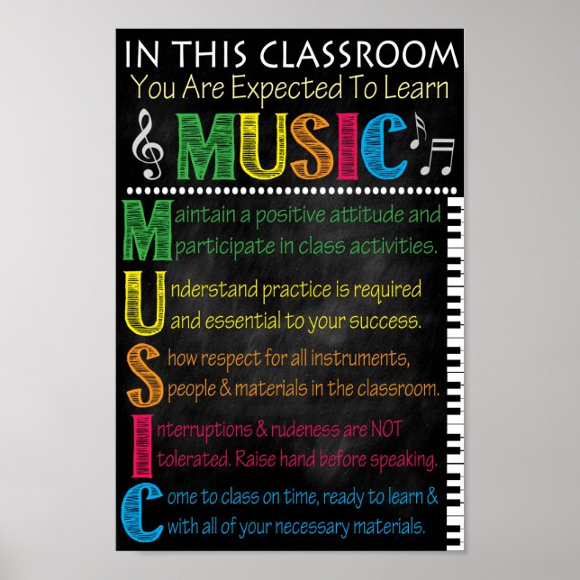 Music Classroom Regler Printable Poster (Framsidan)
