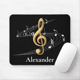 Music Clef Elegant Guld Black Personlig Musmatta