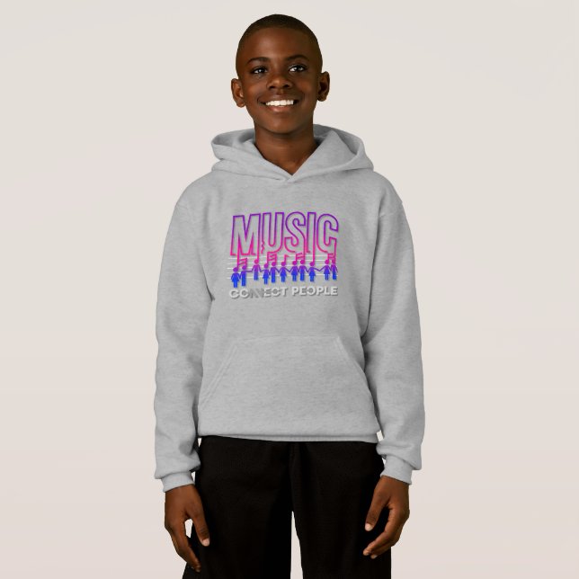 Music Connects People | Kids Pullover Hoodie T Shirt (Hel framsida)