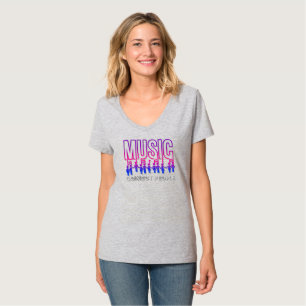 Music Connects People Kvinnor V-Nacke T Shirt