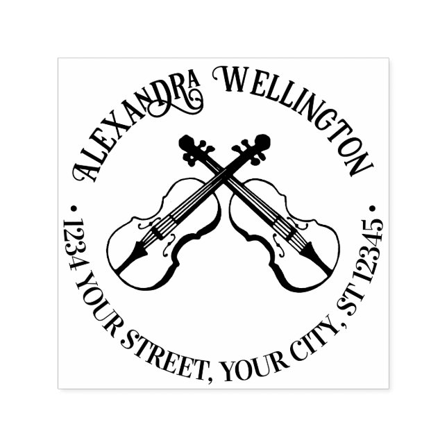 Music Crossed Violins Namn Returadress Självfärgande Stämpel (Design)