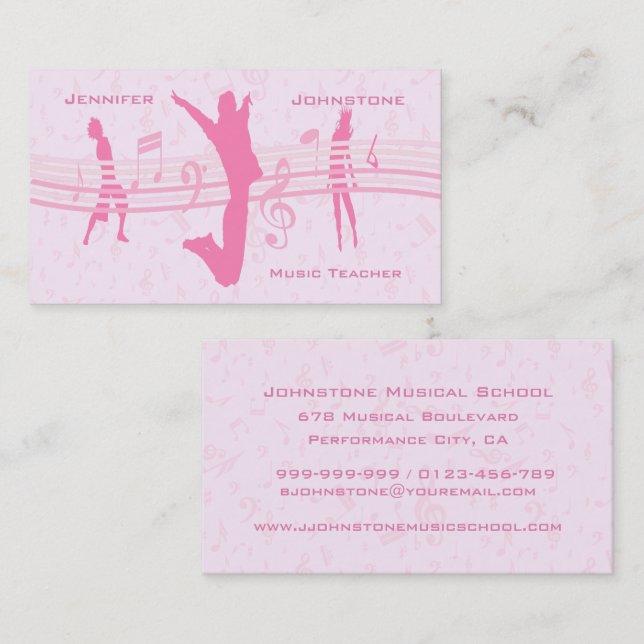 Music Dance och Drama Rosa Advertising Visitkort (Fram/baksida)