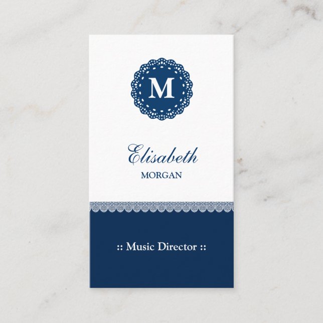 Music Director - Elegant Blue Snöre Monogram Visitkort (Framsida)