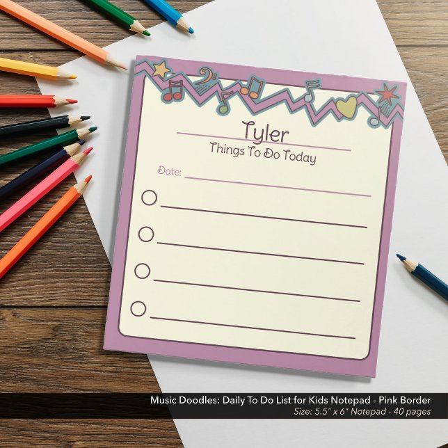Music Doodles: Anteckningsblocket Daily To Do List Anteckningsblock (Music Doodles: Daily To Do List for Kids Notepad - Pink Border)